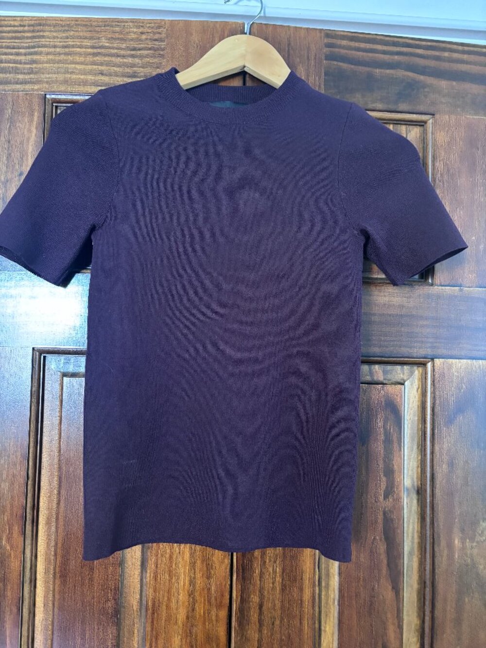 Zara Deep Plum Burgundy Fitted Knit Short Sleeve Top Size S